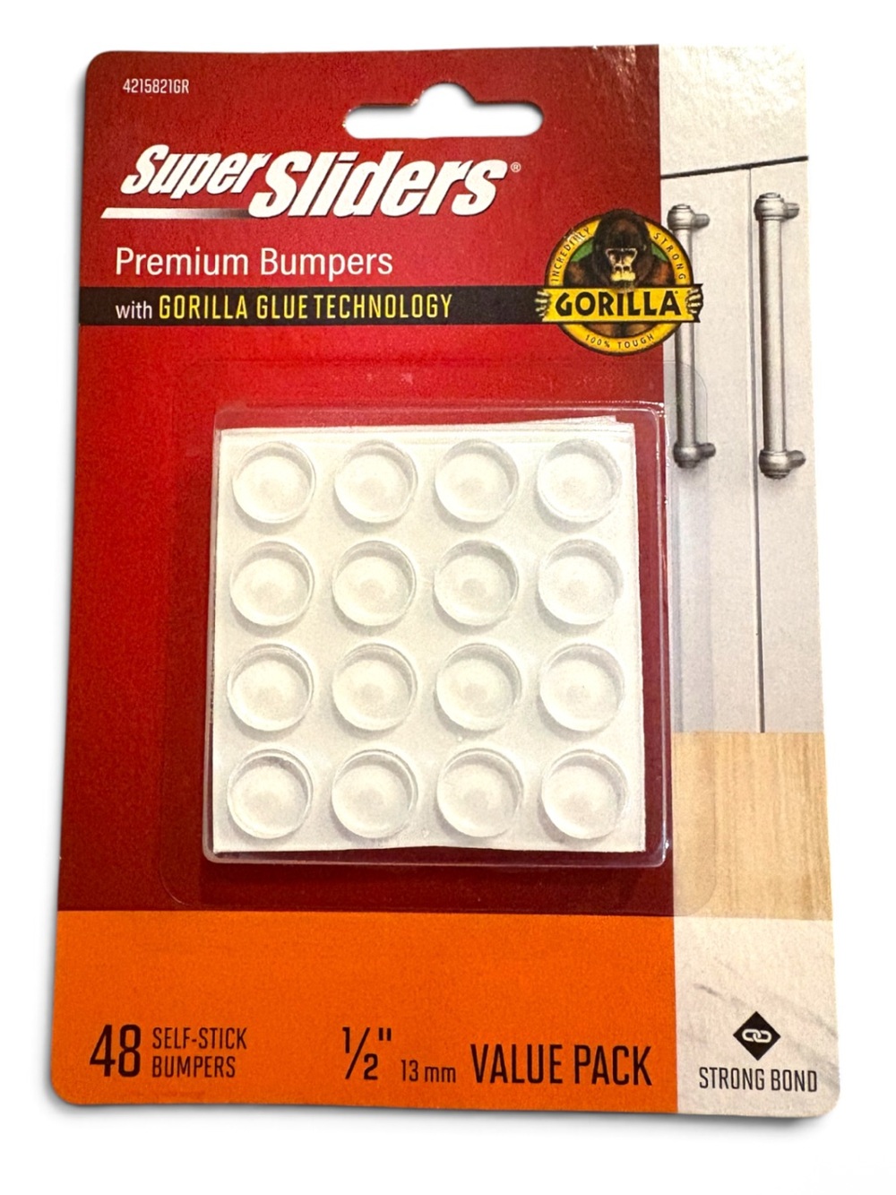NWT SuperSliders 1/2" Premium Cabinet Bumpers with Gorilla Glue 48-Pack Clear